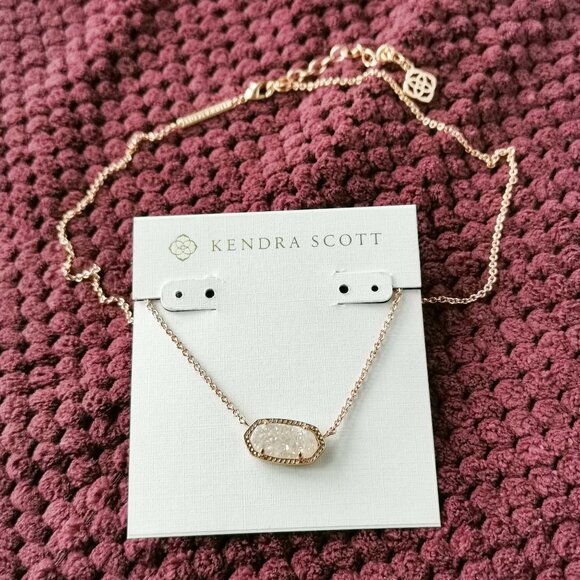 Kendra Scott Iridescent Drusy Elisa Rose Gold Pendant Necklace NEW WITH POUCH - Picture 3 of 3